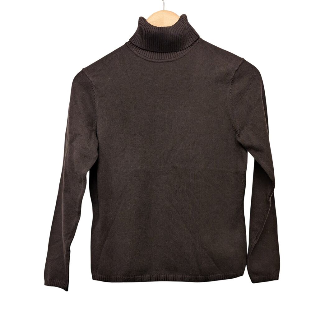 Vintage Talbots 90s Turtleneck Sweater Top Cotton Blend Y2K Brown Minimalist